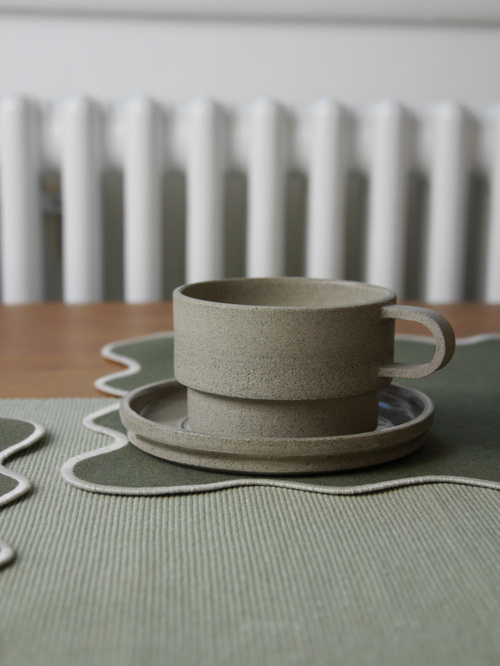 Angular Mug and Saucer Coffee Set, Stone