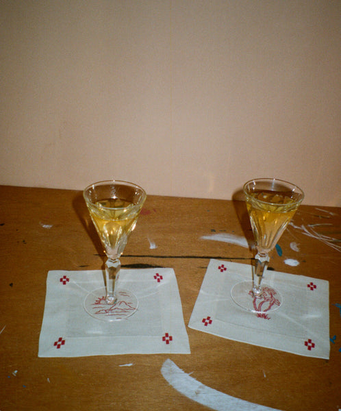 The Redwork Re-Work Cocktail Napkins in Red- Set of 4