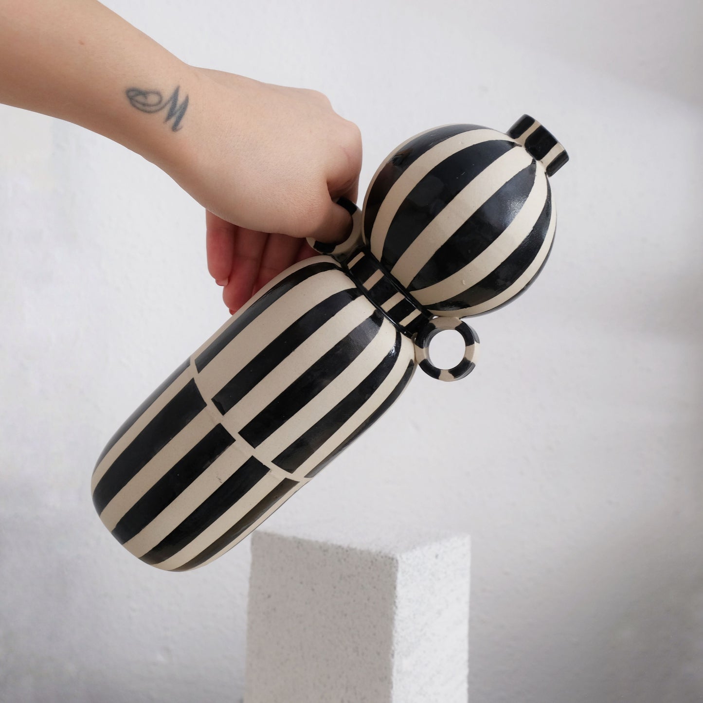 Alma-May -Ceramic Vase - White and Black Stripes