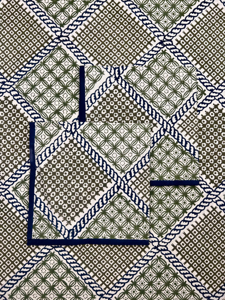 ’The Trellis’ - Napkin Set of 4 - Blue, Sage & Taupe