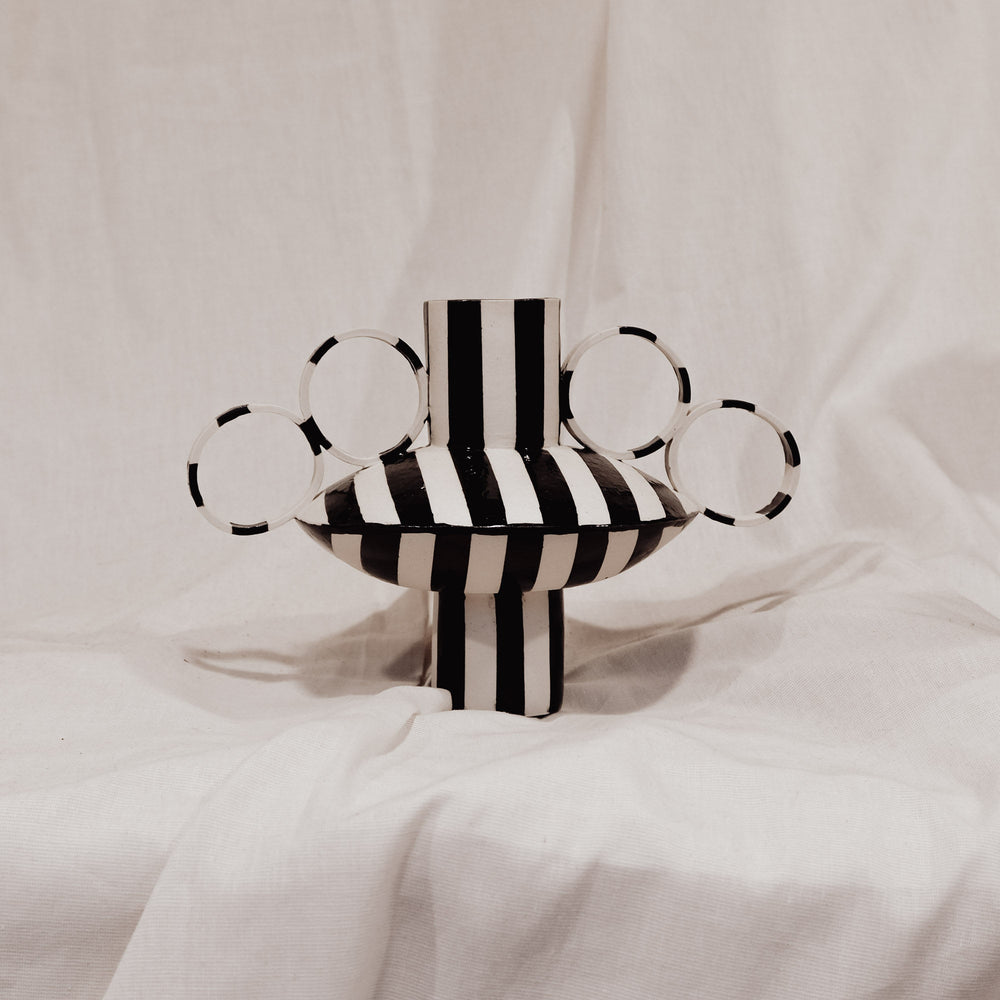Small Zebrino - Classic Black & White Stripes - II - Porcelain Vase