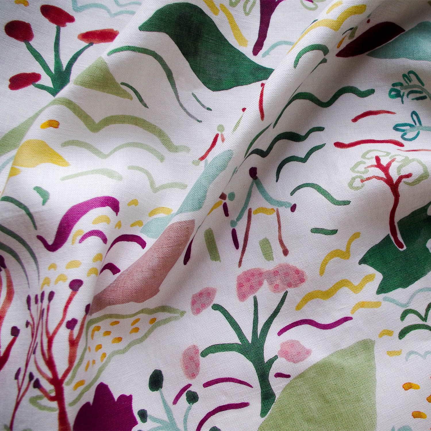 Printed Forest and Hills Fabric - Plum