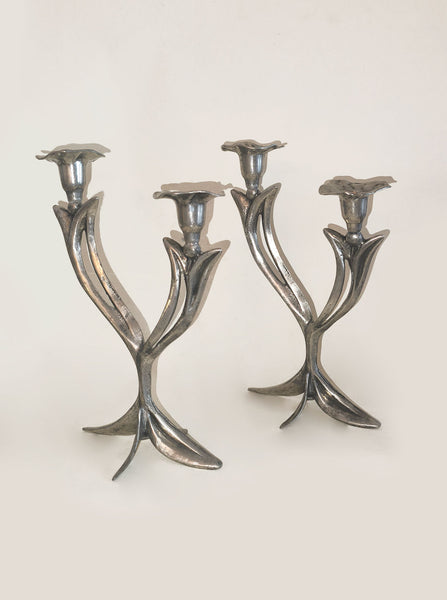 Pair of Art Nouveau Floral Candle Holders