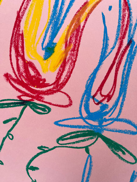 Multi-colored Florals on Pink Background I Original Painting A3