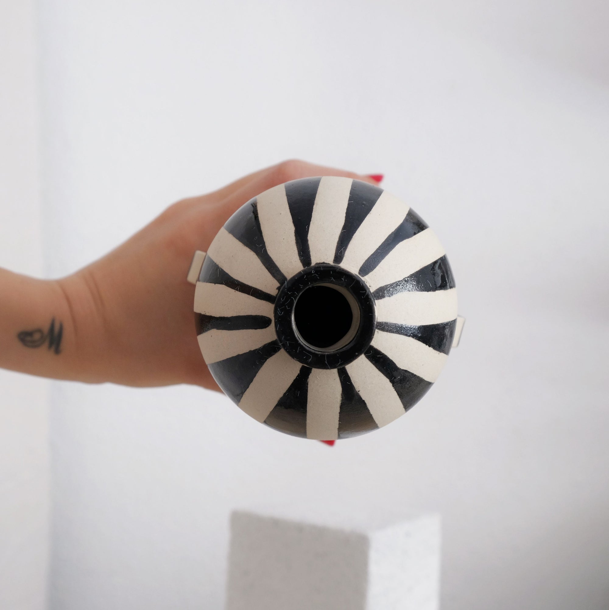 Alma-May -Ceramic Vase - White and Black Stripes