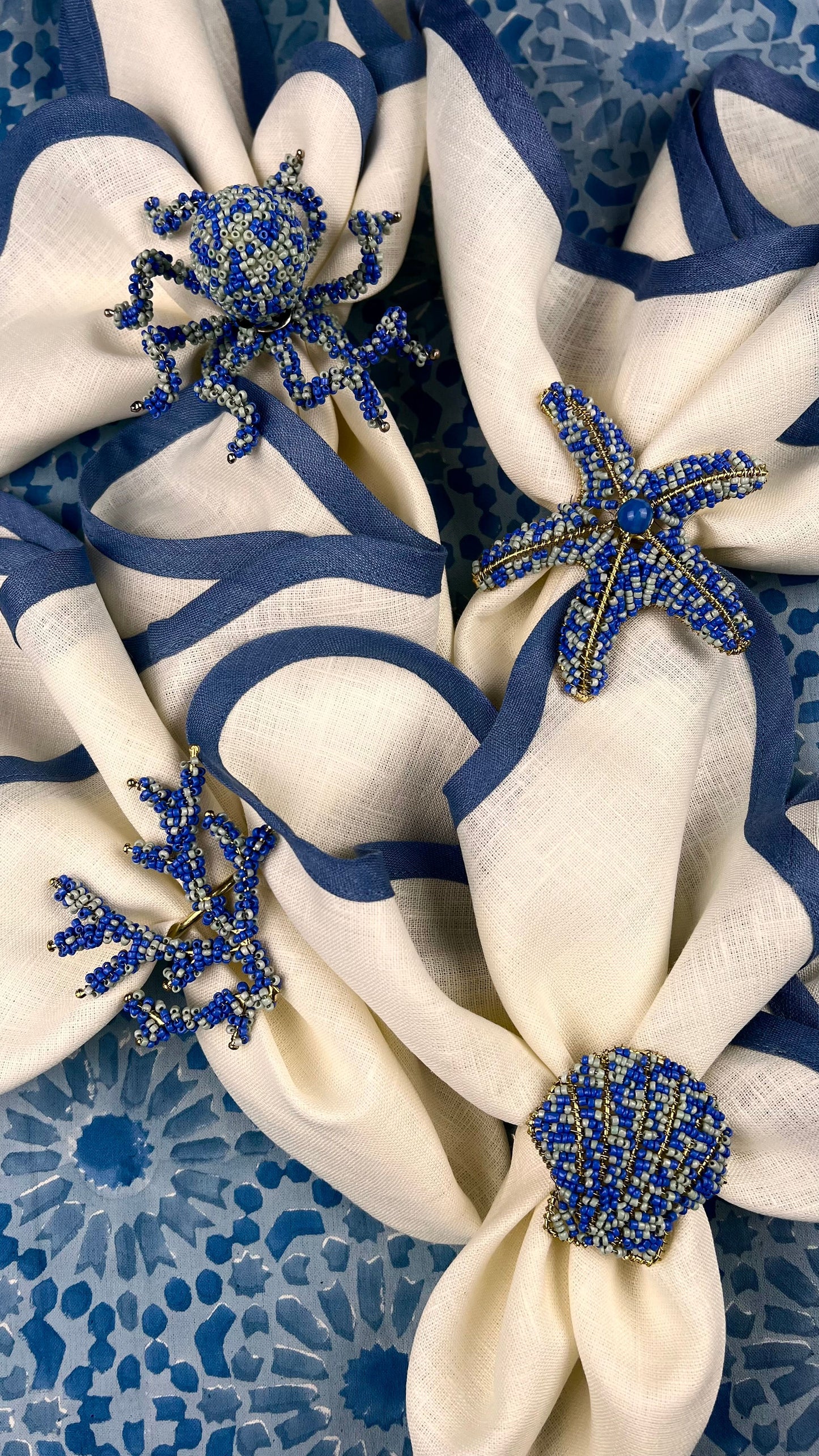 ’Sea Creatures’ Beaded Napkinrings - Ocean Blues (set of 4)