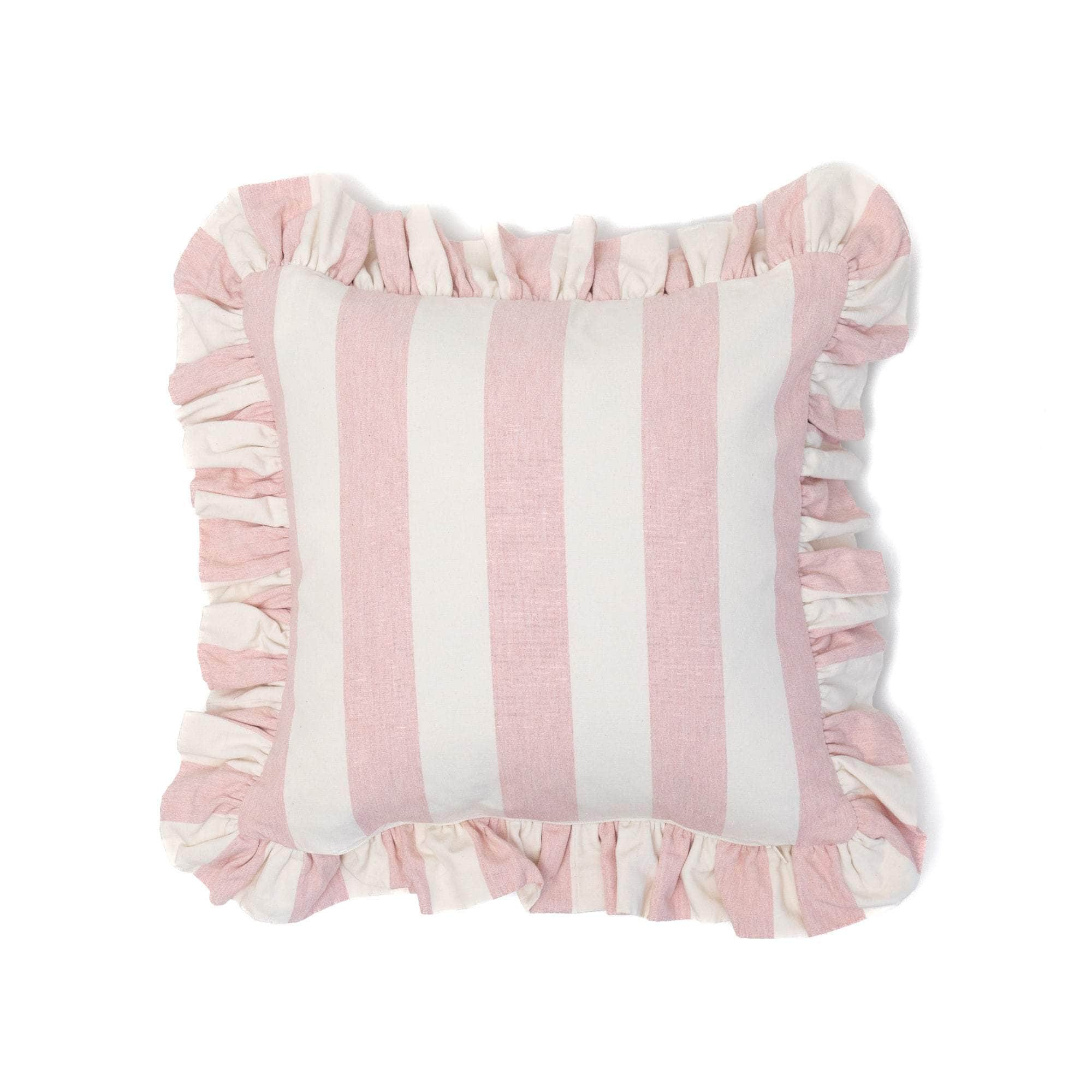 Ruffle Cushion in Pink Stripe