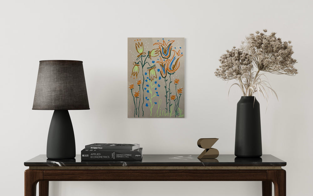 Orange, Blue & Yellow Floral | Original Painting A3