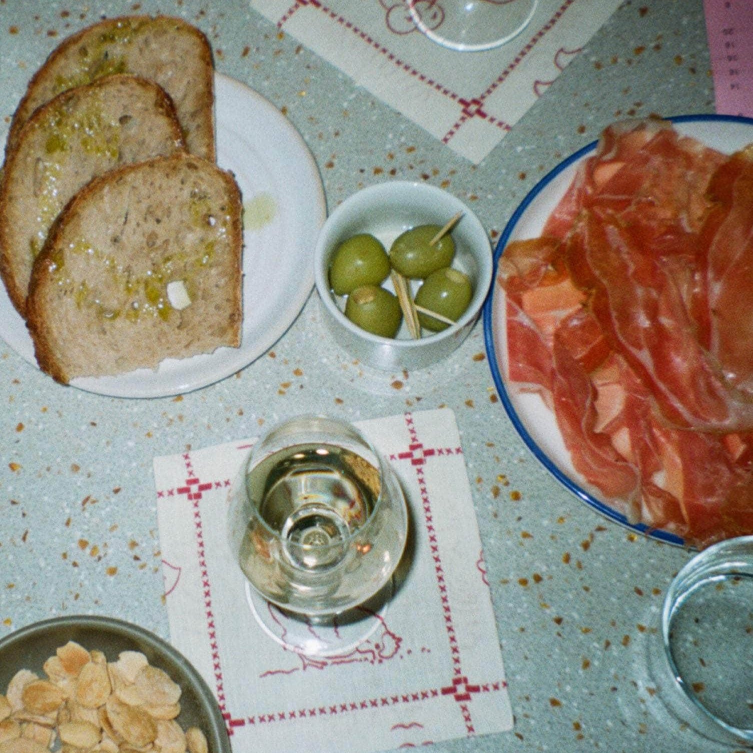 Re-Work Cocktail Napkins in Red Border Print- Set of Four