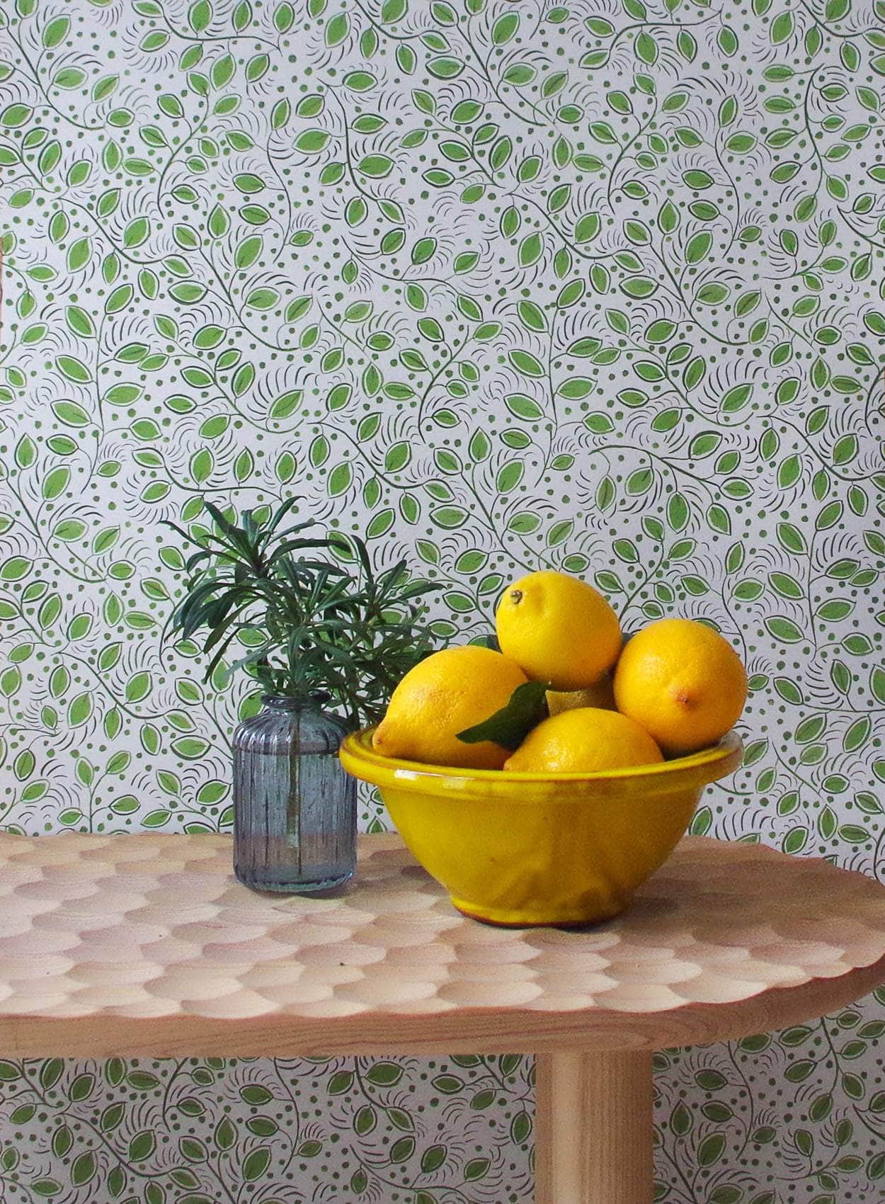 Printed Little Leaves Wallpaper - Green