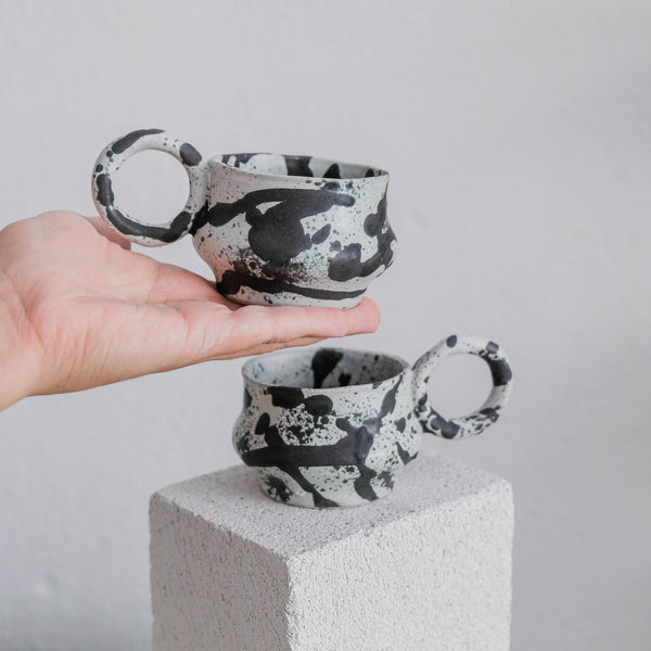 Dalmata S - Porcelain Macchiato Cup - Brush Strokes Black - Set of 2