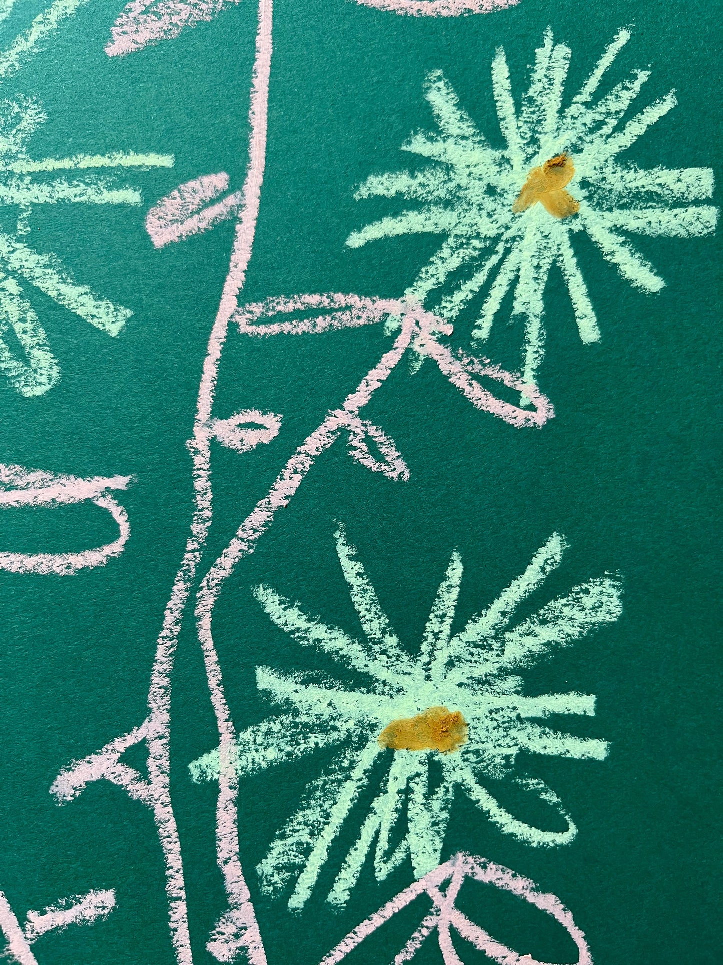 Lt Green & Pink Floral on Green Background | Original Painting A3