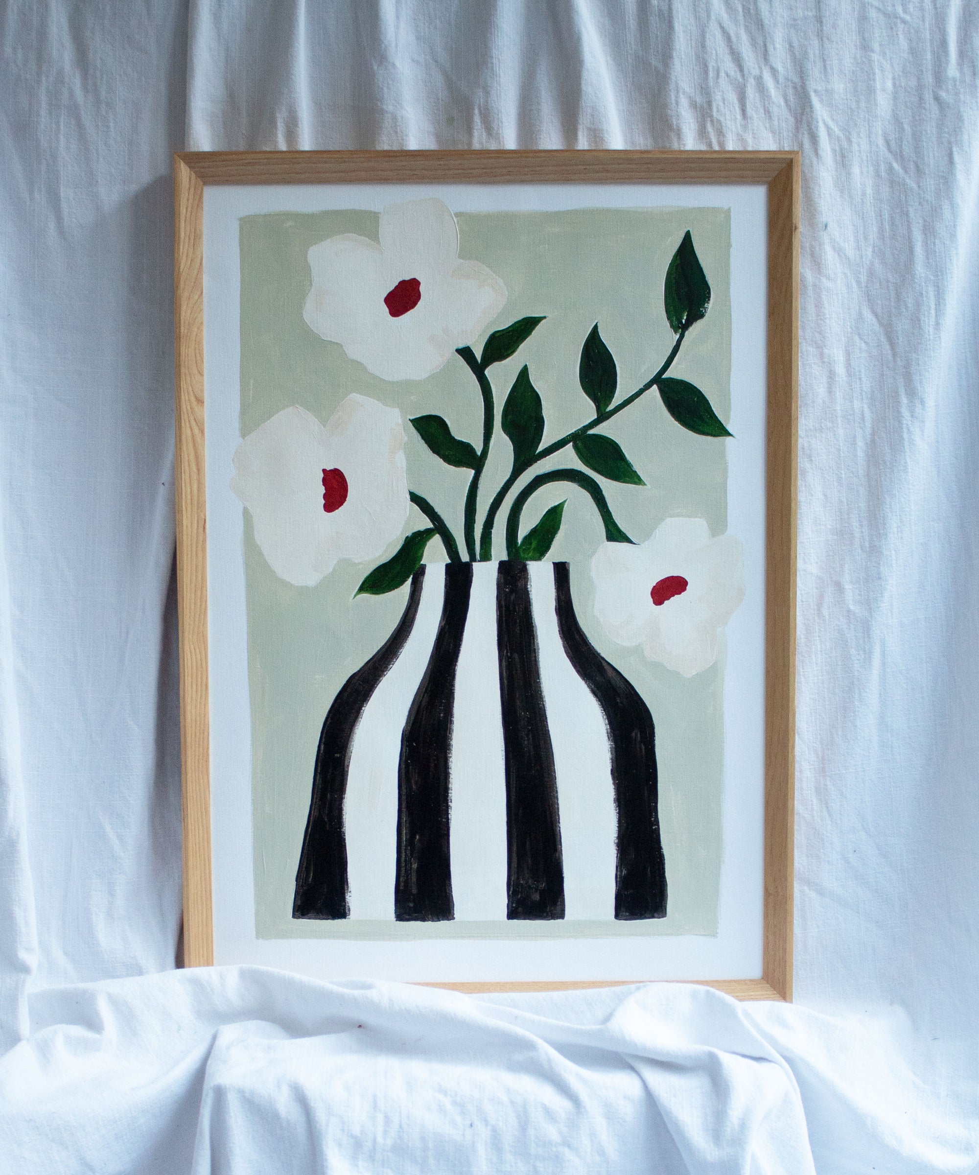 Striped vase and white flowers- Original painting
