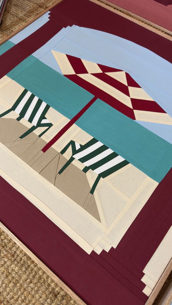 Deckchairs On The Beach Original Quilted Artwork