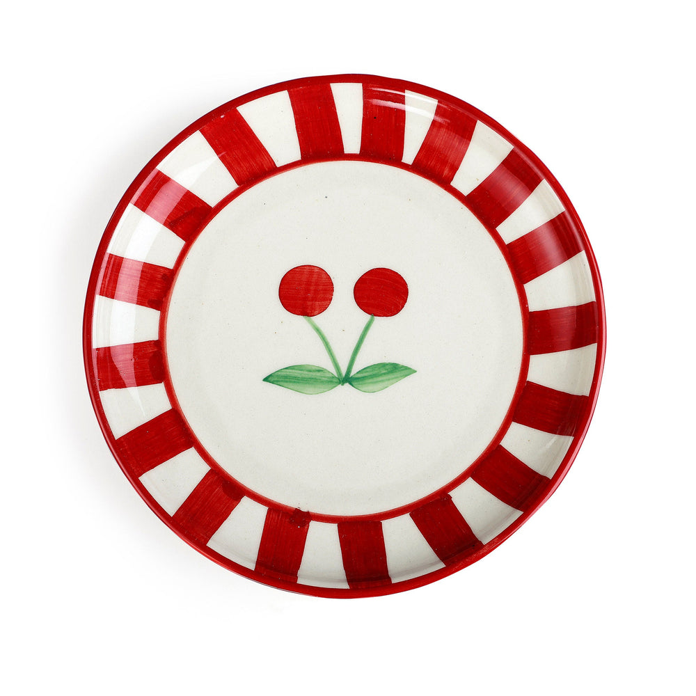 Ceramic Cherry Dessert Plate - Red