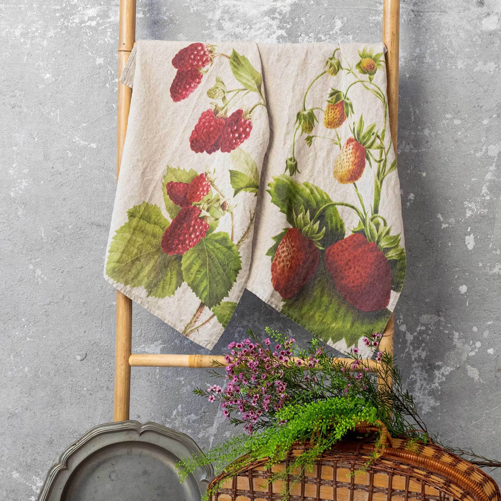 Linen Kitchen Towels STRAWBERRY & RASPBERRY Set of 2