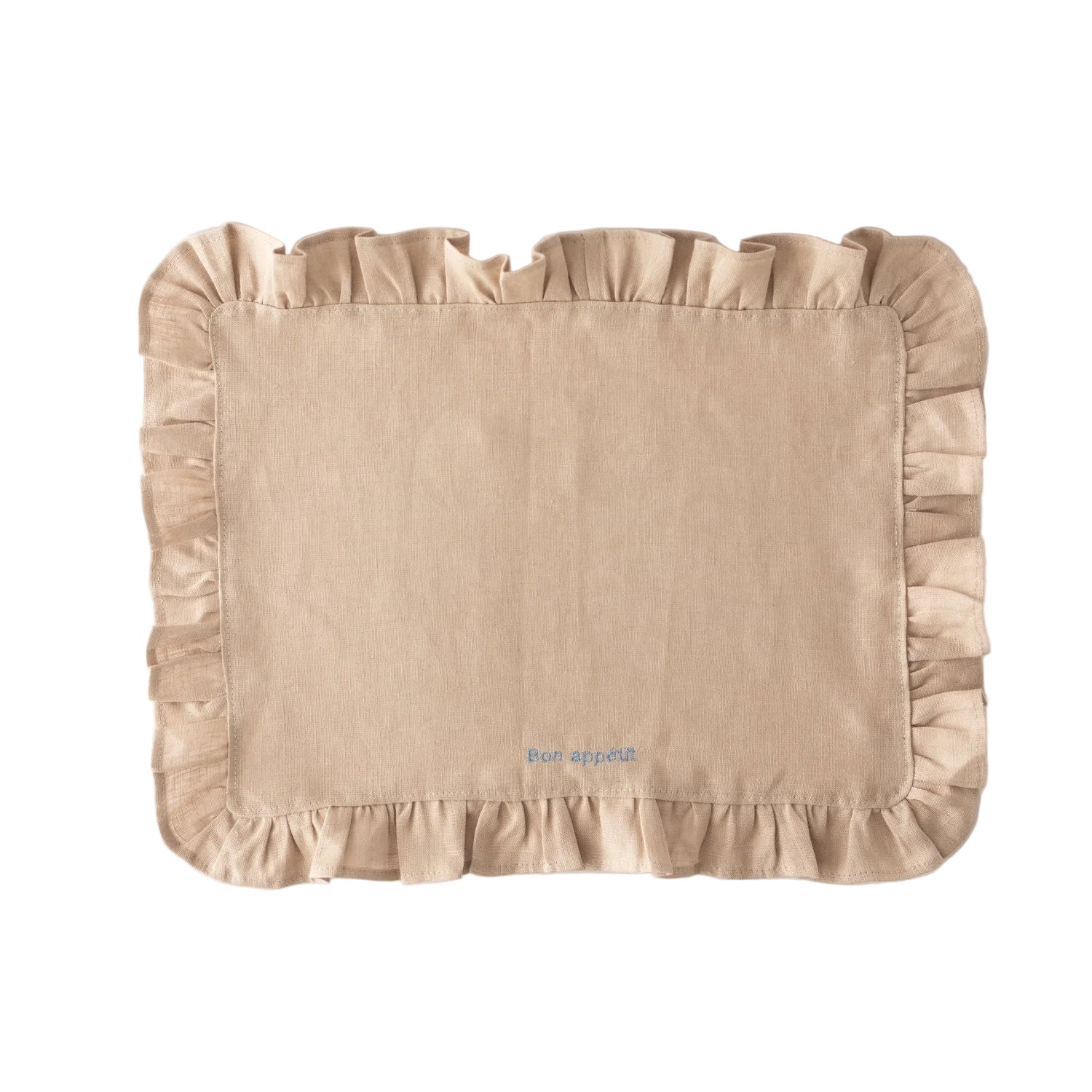 Beige Ruffled Linen Placemats with Embroidery – Set of 2