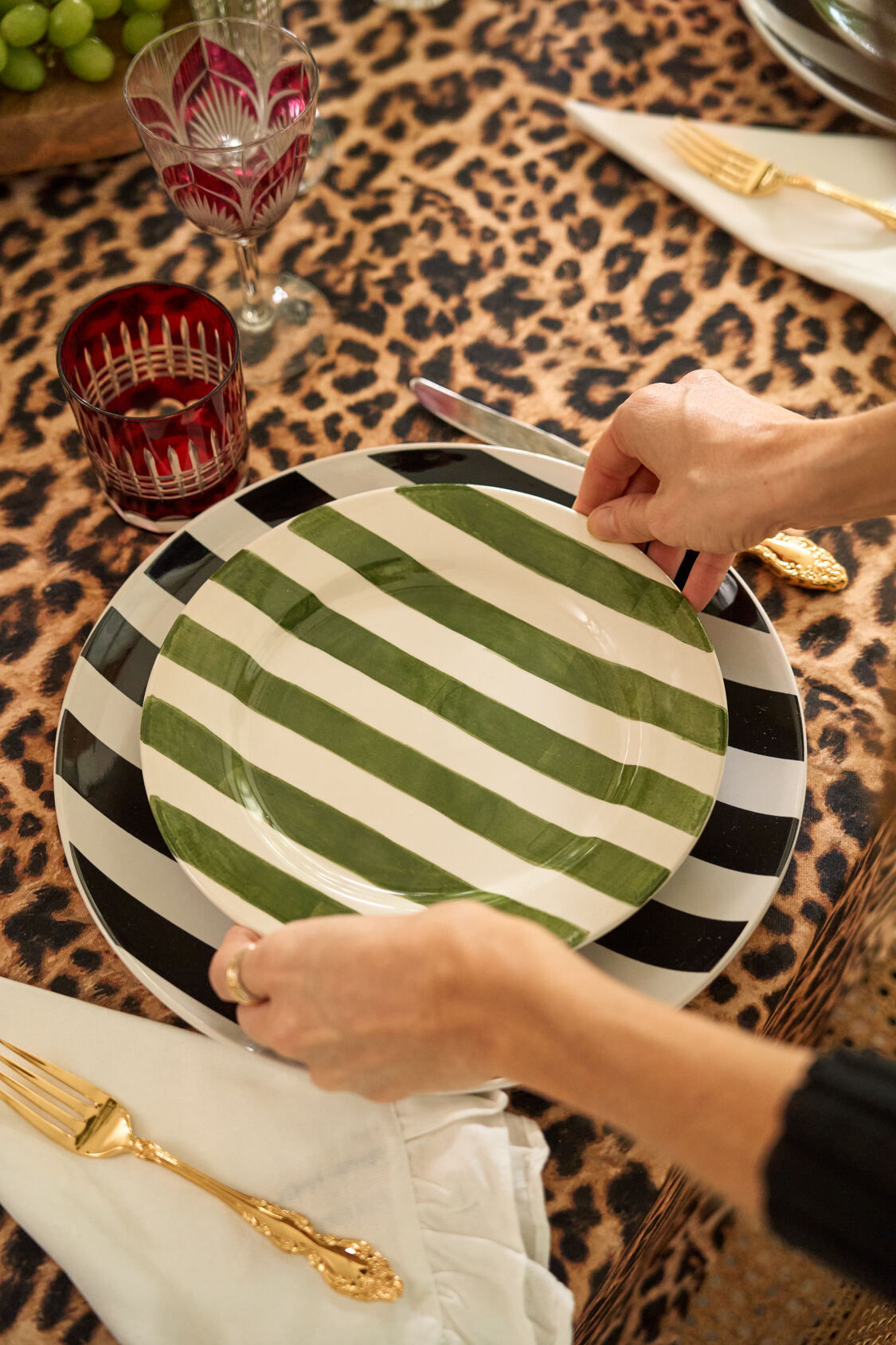 Green Striped Dessert Plate- Between Us
