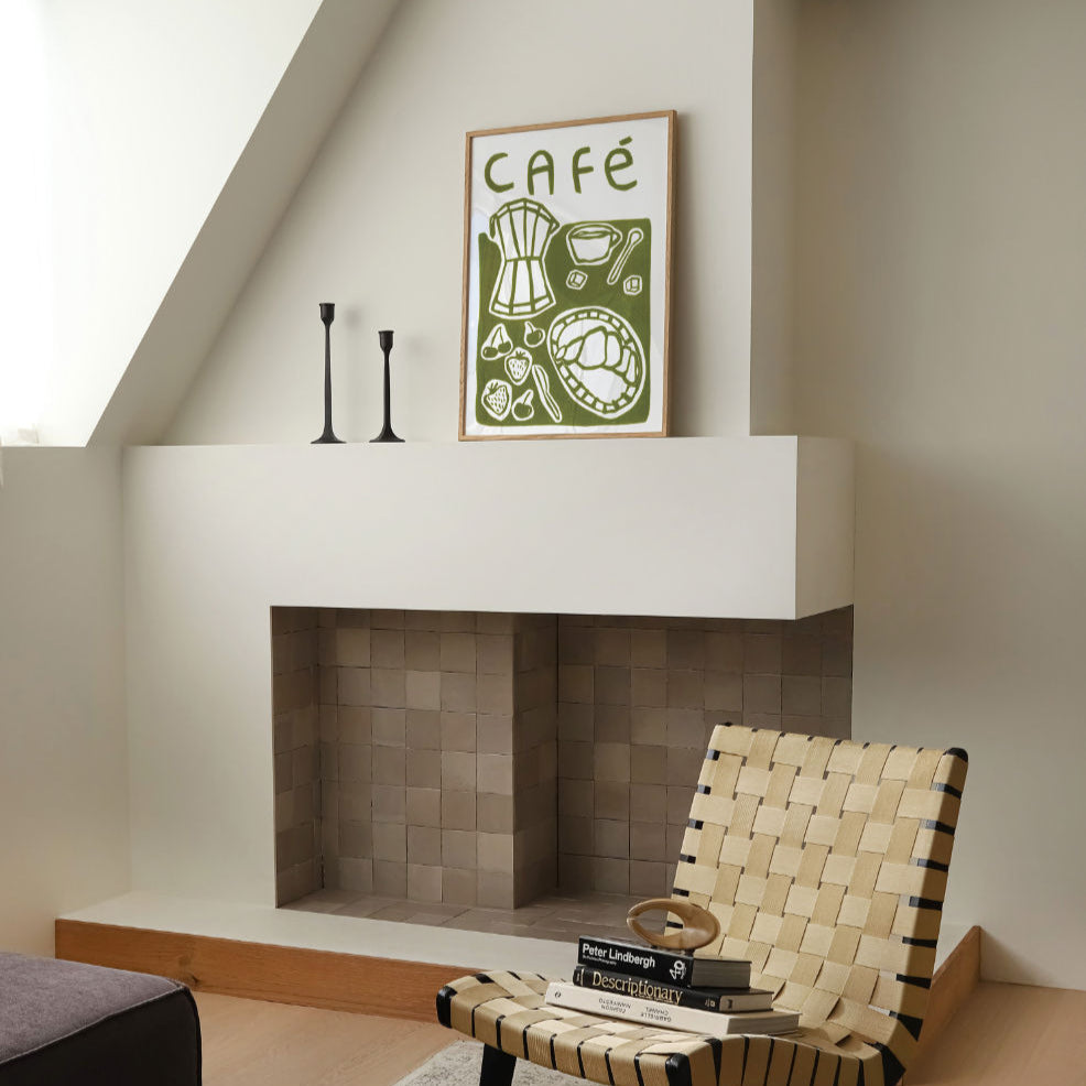 Green Cafe Linocut Print