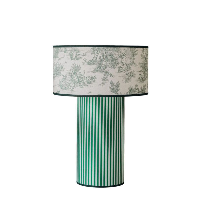 OCTAVEO - Green Striped and Toile de Jouy Table Lamp
