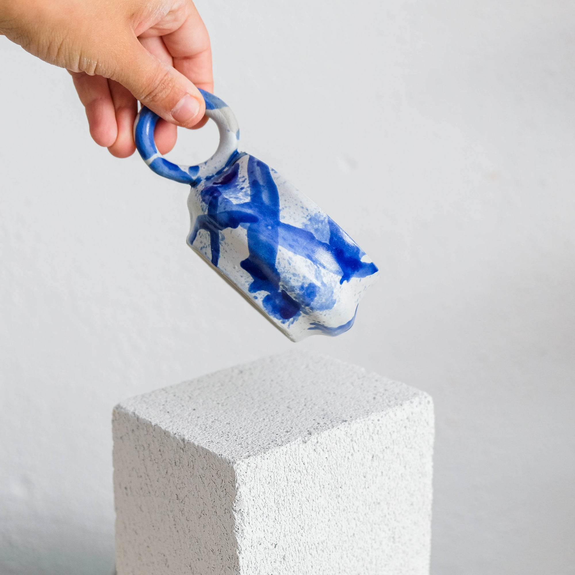 Dalmata M - Porcelain Cappuccino Cup - Brush Strokes Blue - Set of 2