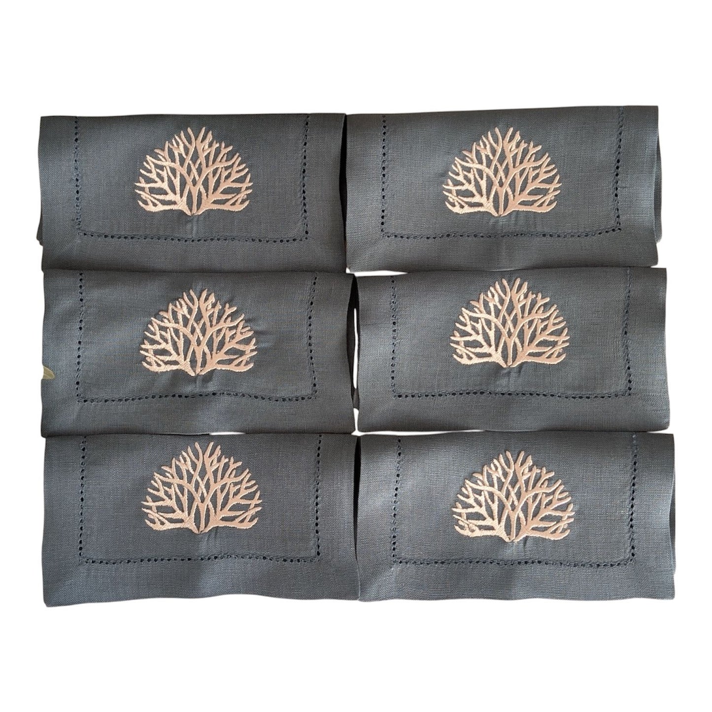 CORAL - Coral Embroidery Cocktail Napkin Set (set of 6)