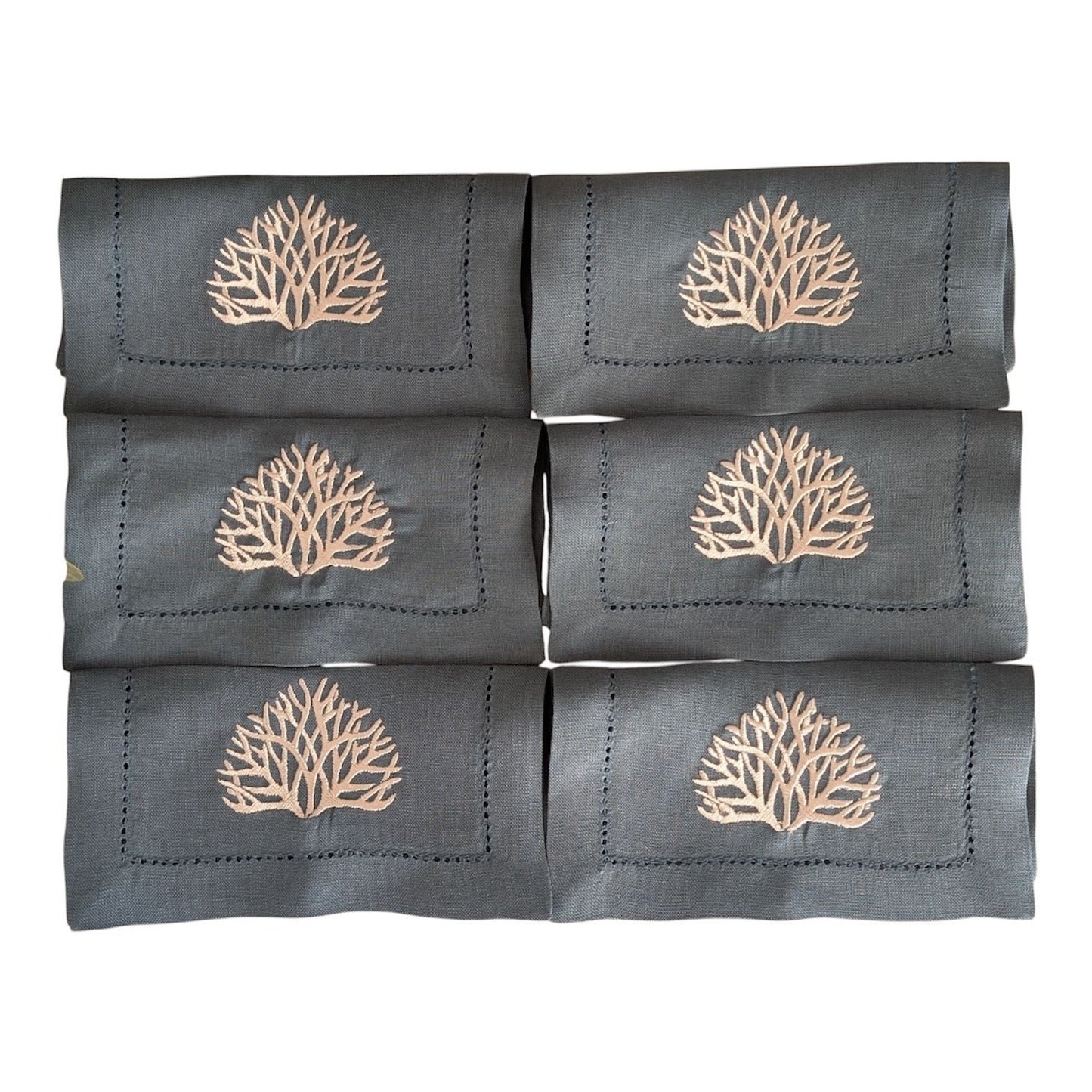 CORAL - Coral Embroidery Cocktail Napkin Set (set of 6)