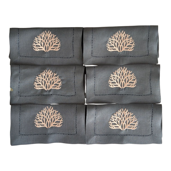 CORAL - Coral Embroidery Cocktail Napkin Set (set of 6)