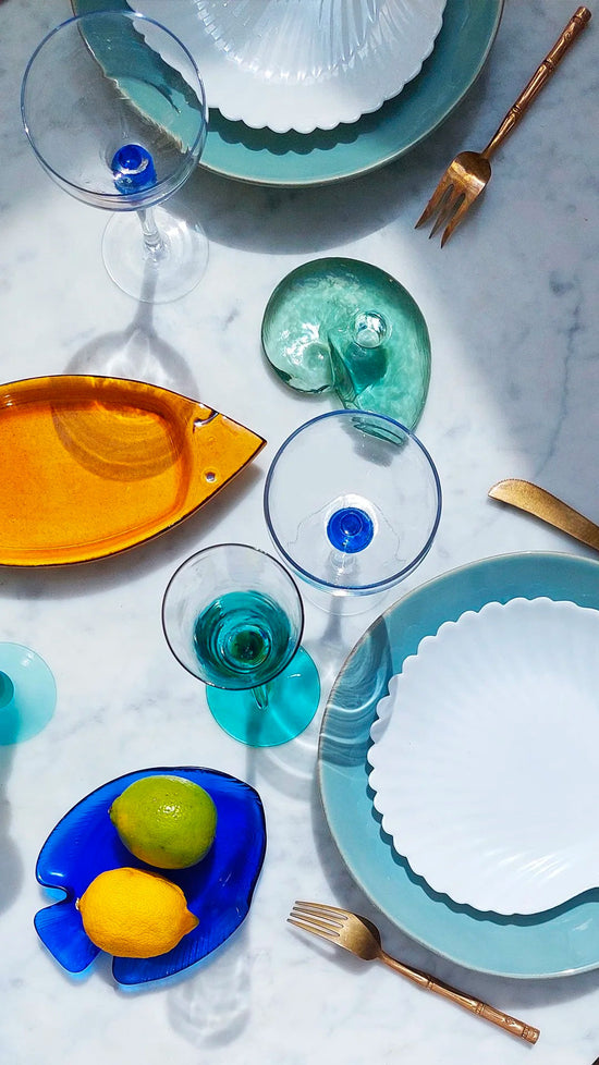 Set of Four Small Opaline Shell Plates