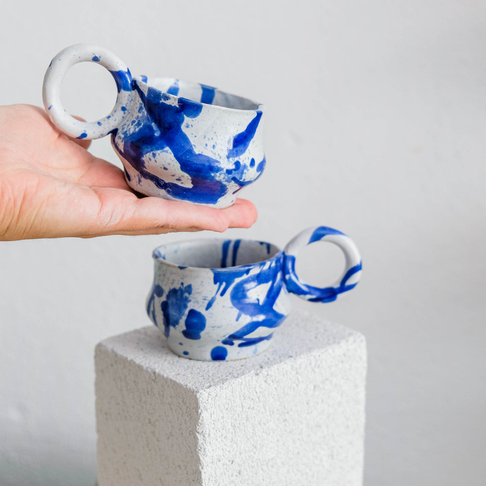 Dalmata S - Porcelain Macchiato Cup - Brush Strokes Blue - Set of 2