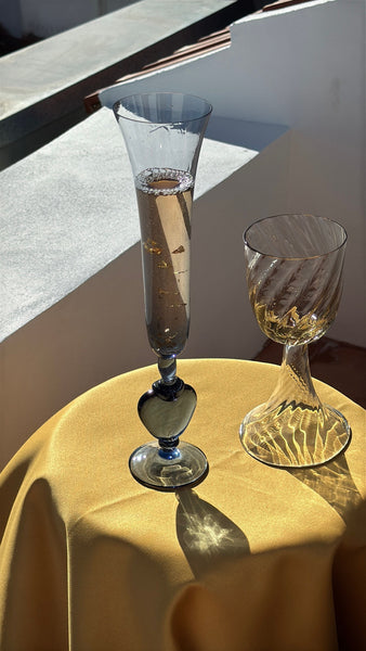 A Pair of Hand Blown Champagne Flutes with Heart
