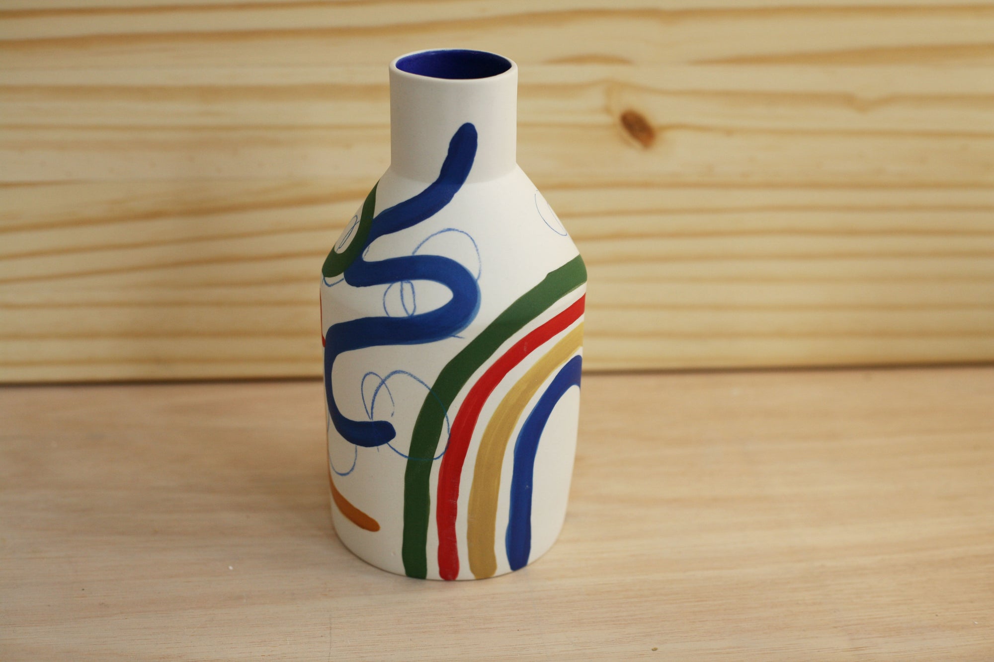 Bottle Vase in Porcelain and Brushstroke