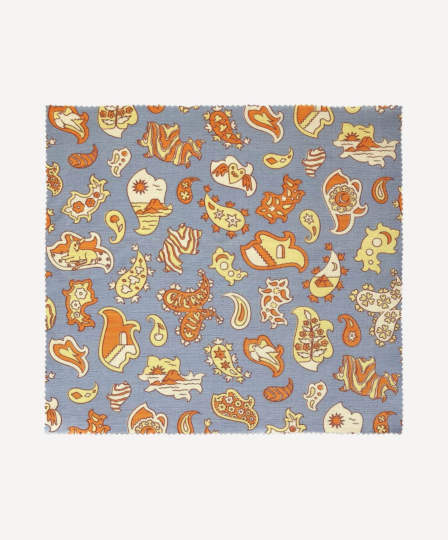 Interiors Fabric- Signature Paisley in Celestial Blue/Lemon/Clementine