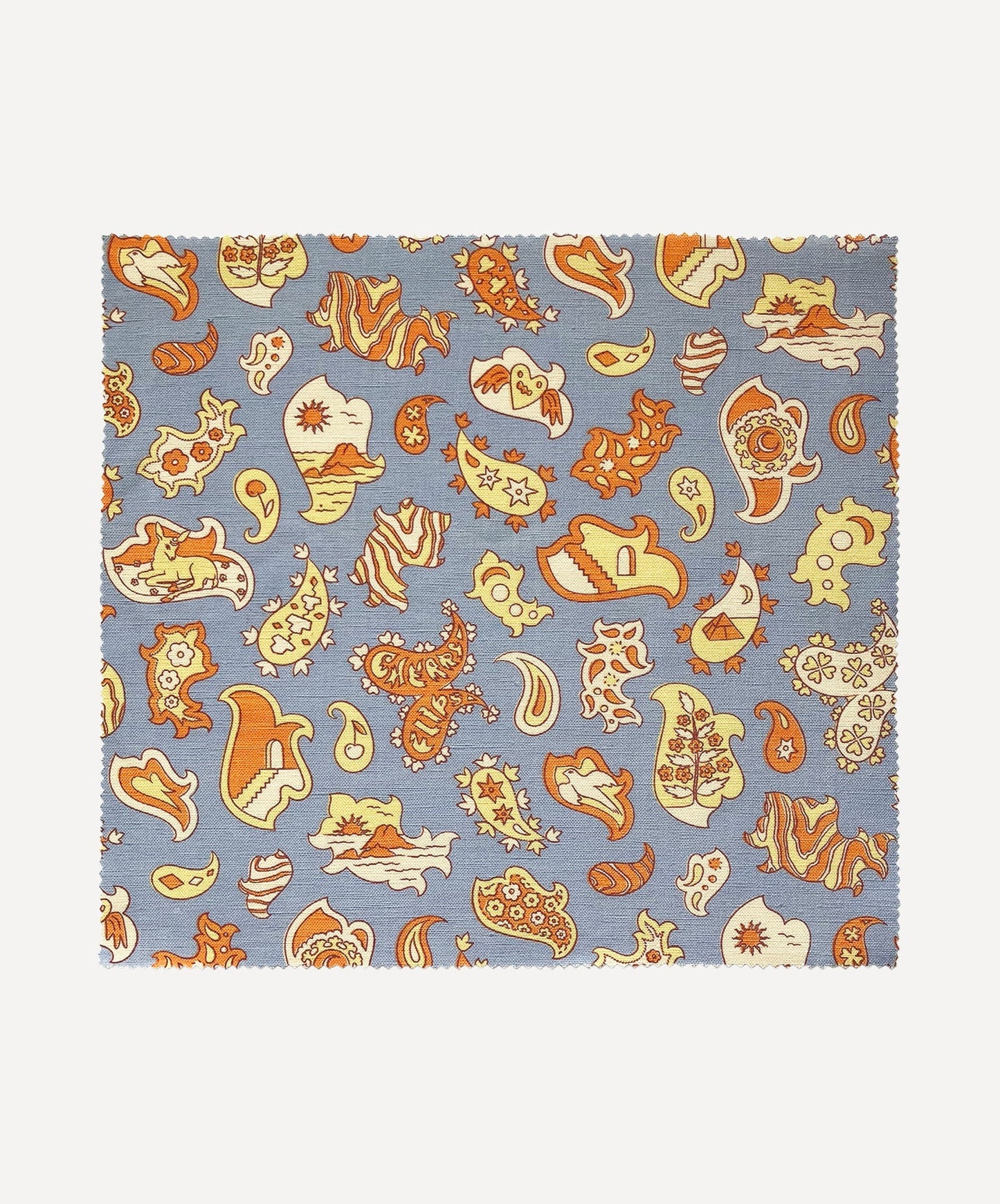Interiors Fabric- Signature Paisley in Celestial Blue/Lemon/Clementine