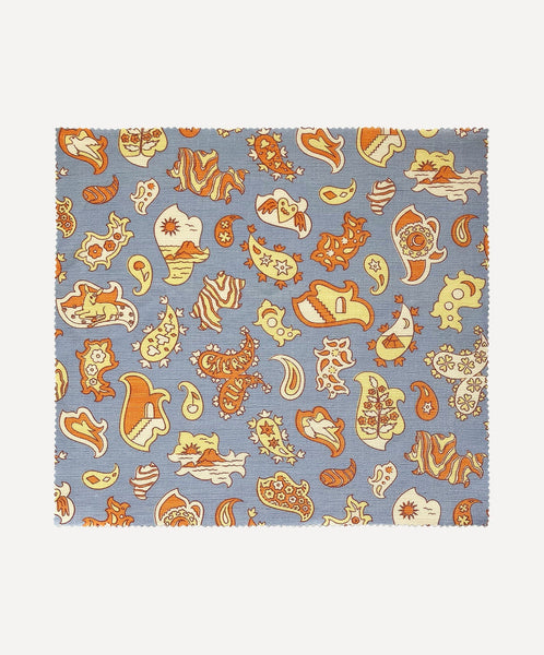 Interiors Fabric- Signature Paisley in Celestial Blue/Lemon/Clementine
