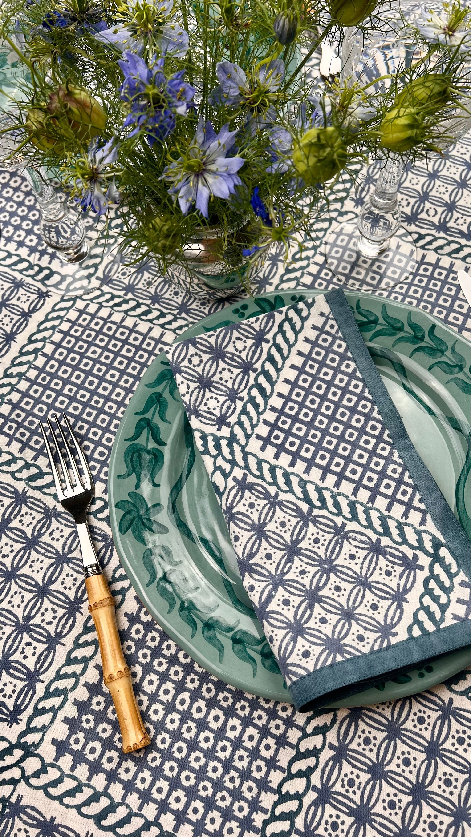 ’The Trellis’ - Napkin Set of 4 - Teal Blue