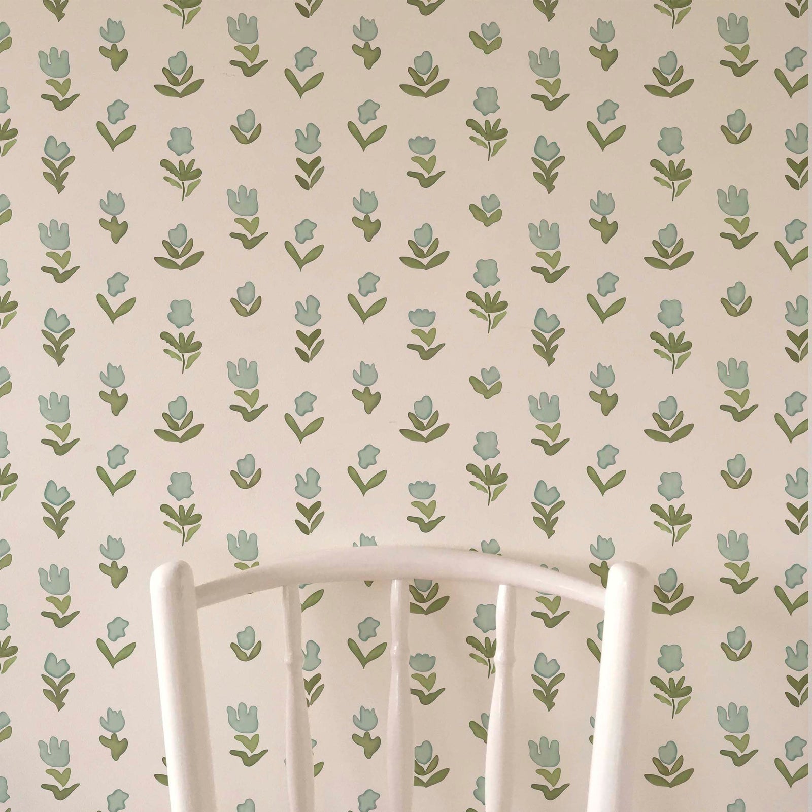 Little Wild Tulips Wallpaper - Misty Green