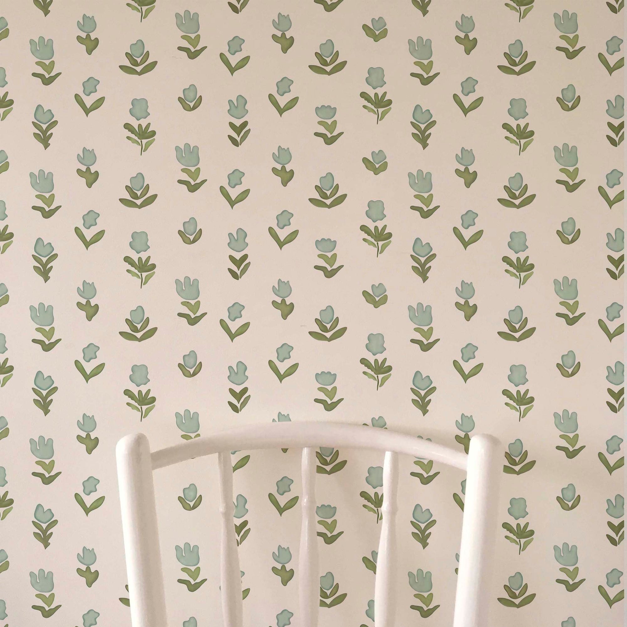 Little Wild Tulips Wallpaper - Misty Green