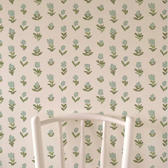 Little Wild Tulips Wallpaper - Misty Green