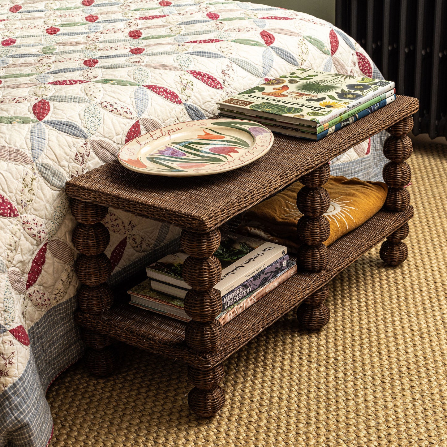 Bobbin Rattan Bench