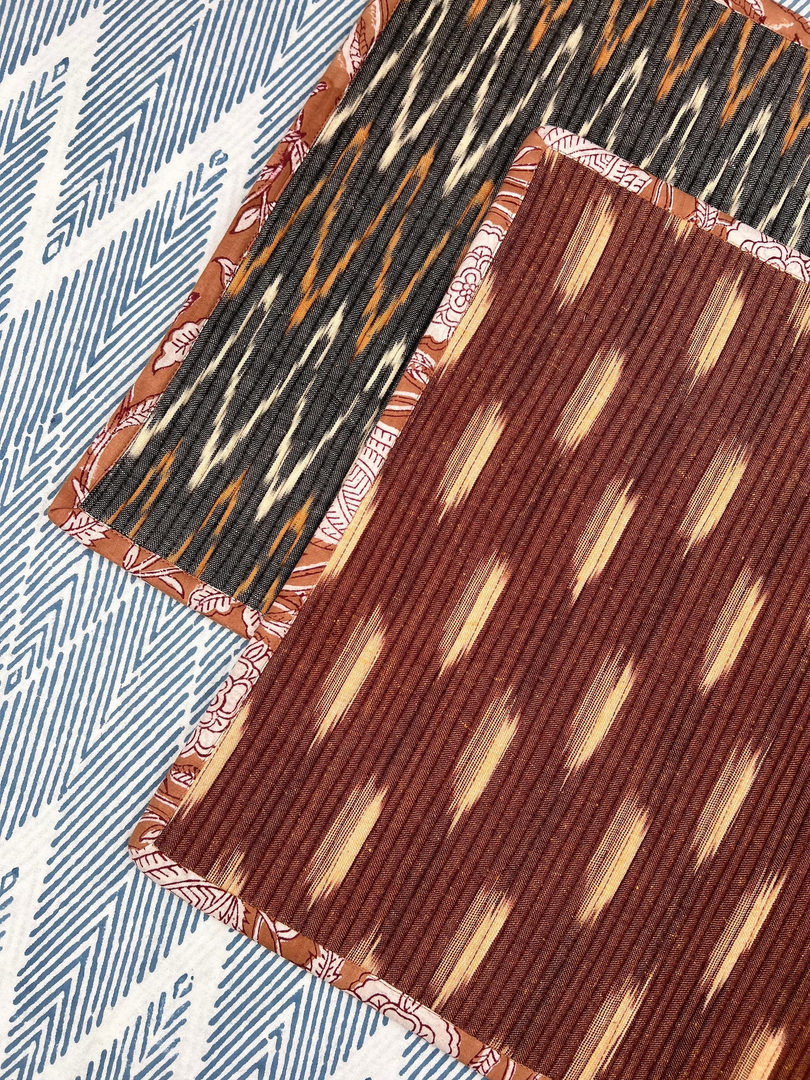 The Breakfast Ikat Placemat (pair) - Camel & Grey