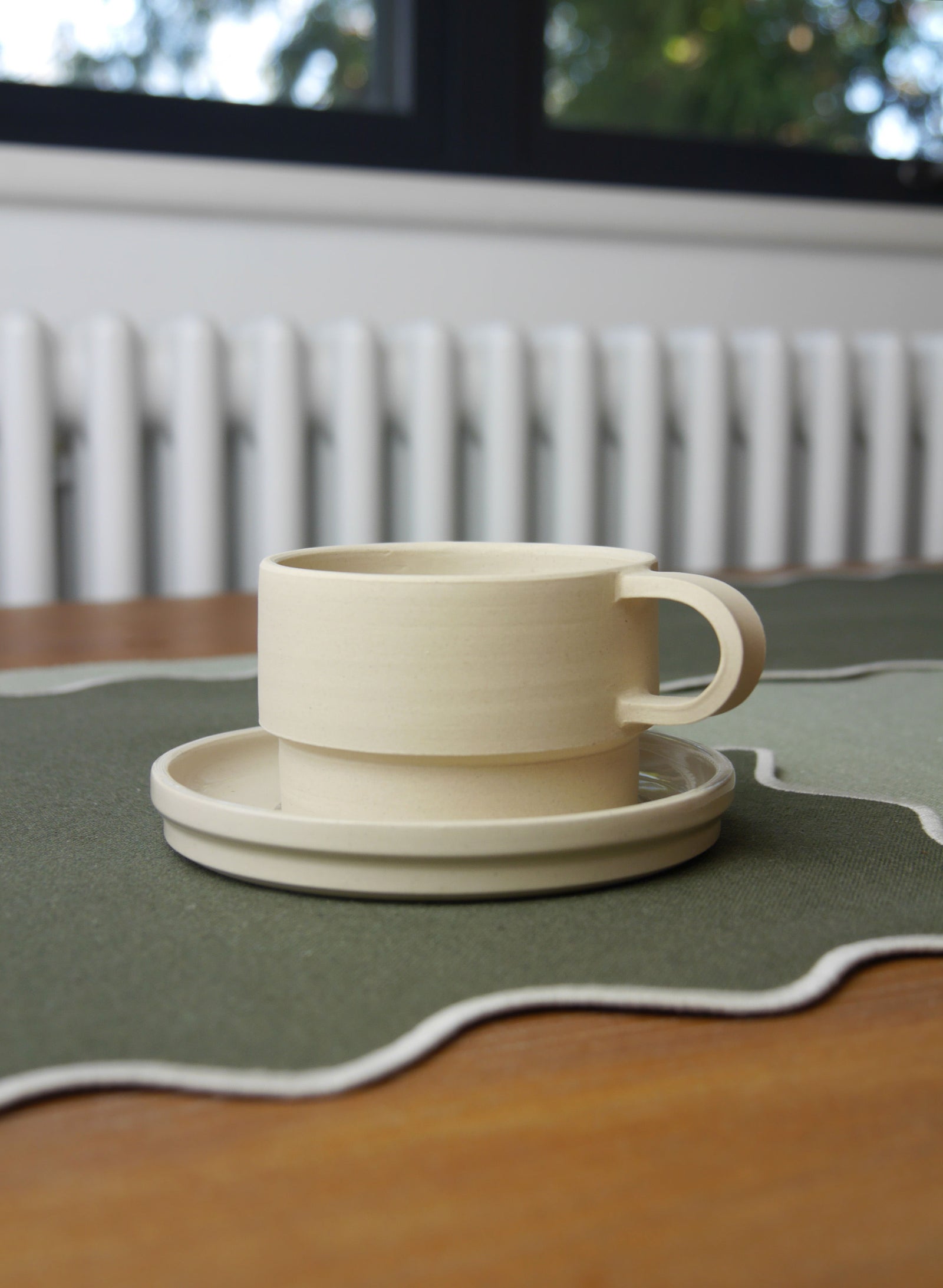 Angular Mug and Saucer Coffee Set, Chalk