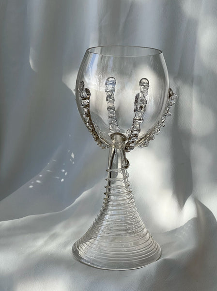 Mouthblown Wine Goblets - Tall Ribbed Green