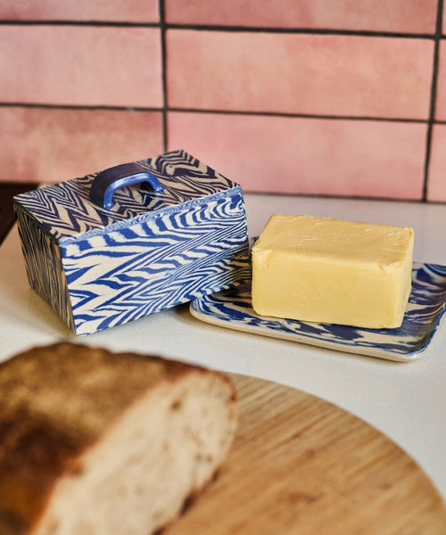 Cobalt Herringbone Butter Dish