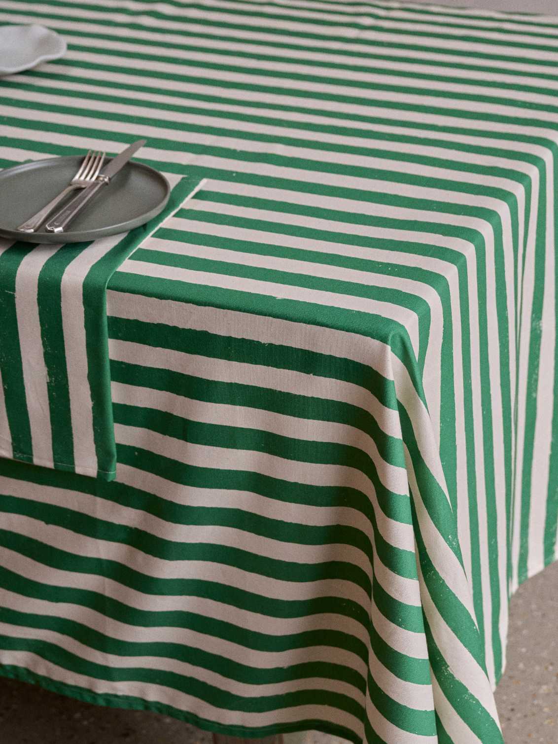 Christmas Green Stripe Tablecloth