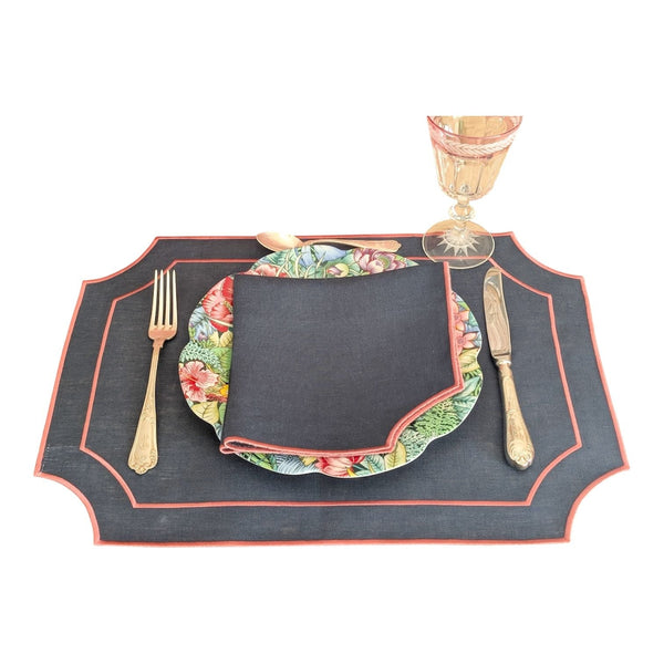 CANNES - Blue and Pink Linen Placemat and Napkin Set