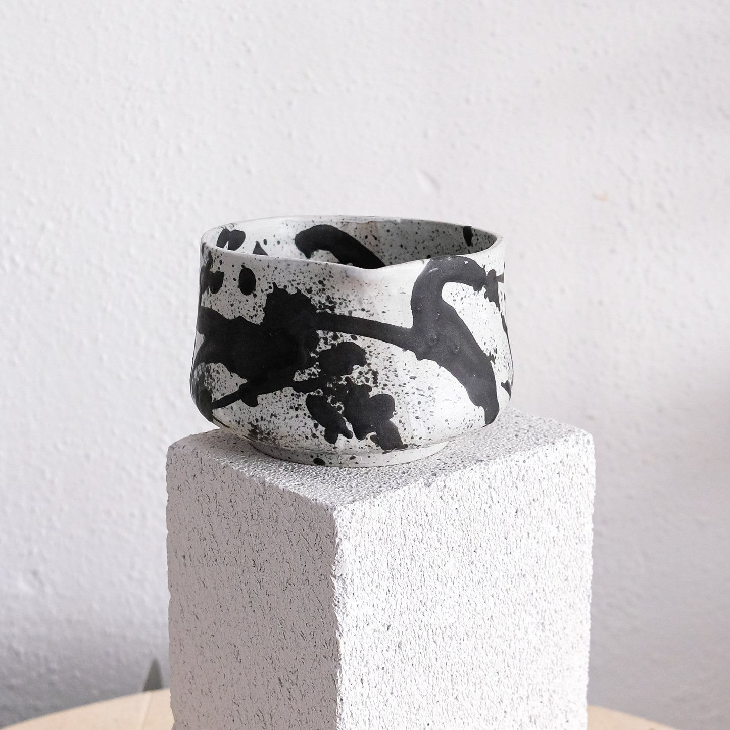 Matcha Bowl - Recycled Porcelain Bowl - Brush Strokes Black Matte