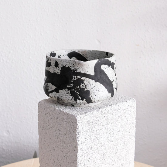 Matcha Bowl - Recycled Porcelain Bowl - Brush Strokes Black Matte