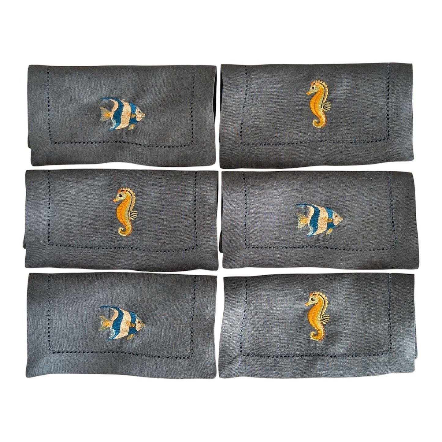AQUARIUM - Sealife Embroidery Cocktail Napkin Set (set of 6)