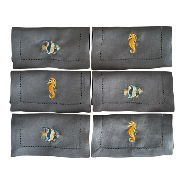 AQUARIUM - Sealife Embroidery Cocktail Napkin Set (set of 6)